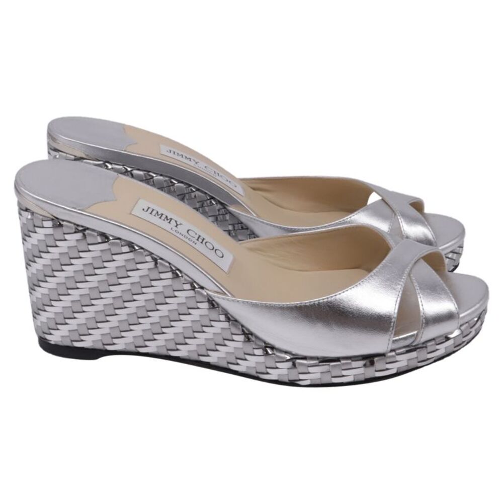 Jimmy Choo Almer 105 Wedge Sandals in Silver Leather